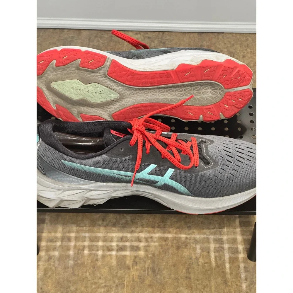 ASICS Novablast 2 Mens 12 Gray Blue Red Good Running Shoes 1011B192 Cushioned